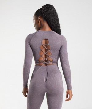 Gymshark Adapt Animal Seamless Lace Up Back Top Crop Tops Wild | Musk Lilac | 60VMWDNFY