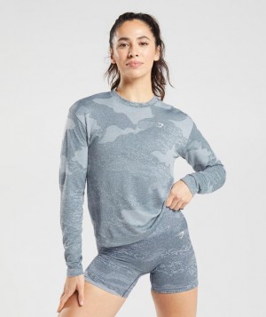 Gymshark Adapt Camo Seamless Long Sleeve Top Long Sleeve Top Blauw | 72LIWXTEJ