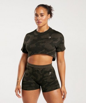 Gymshark Adapt Camo Seamless Ribbed Crop Top Crop Tops Bruin | 20DAVUKBH