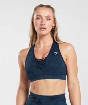 Gymshark Adapt Camo Seamless Ribbed Sports Bra Sports Bras Blauw | 05SZLHDOA