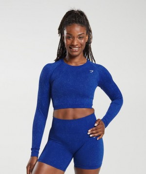 Gymshark Adapt Fleck Seamless Long Sleeve Crop Top Crop Tops Blauw | 79ZBQIDFM