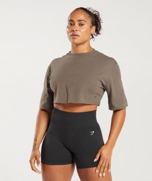 Gymshark Cotton Boxy Crop Top Crop Tops Camo Bruin | 34AGBZEUN