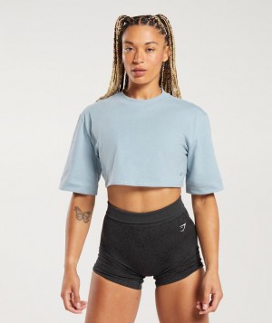 Gymshark Cotton Boxy Crop Top Crop Tops Blauw | 52JFPDTVS