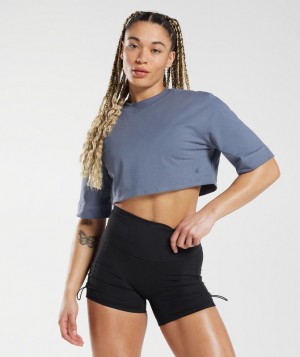 Gymshark Cotton Boxy Crop Top Crop Tops Blauw | 68EJXICQS