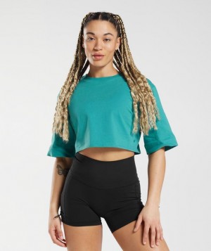 Gymshark Cotton Boxy Crop Top Crop Tops Groen | 95YMKHRDI