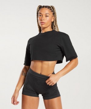 Gymshark Cotton Boxy Crop Top Crop Tops Zwart | 14YNEMOVW