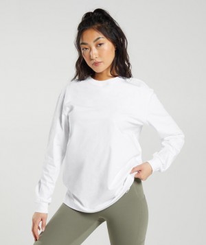 Gymshark Cotton Oversized Long Sleeve Top Long Sleeve Top Wit | 48QGUSAPL