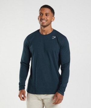 Gymshark Crest Long Sleeve T-Shirt Long Sleeve Top Donkerblauw | 39LYNGJOR