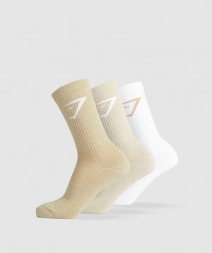 Gymshark Crew Socks 3pk Sokken Beige | 80CUPGVJF