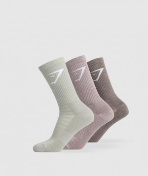 Gymshark Crew Socks 3pk Sokken Camo Grijs | 63VQGBZWC