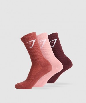 Gymshark Crew Socks 3pk Sokken Rood | 01WBMZTXK