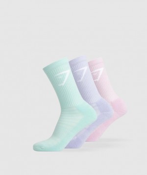 Gymshark Crew Socks 3pk Sokken Roze | 16TAKPRXZ