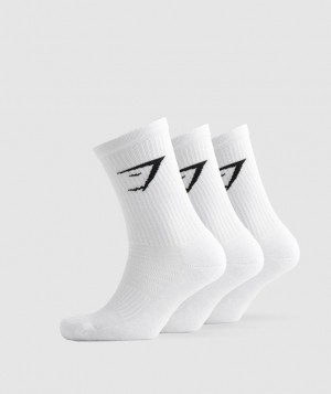 Gymshark Crew Socks 3pk Sokken Wit | 13OZKYXVC