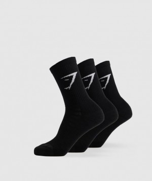 Gymshark Crew Socks 3pk Sokken Zwart | 53WAQNRCB