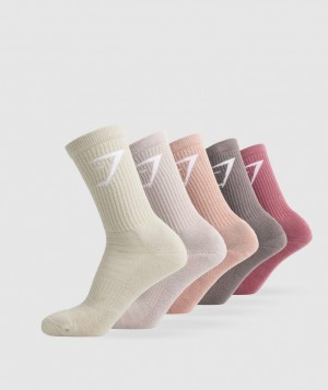 Gymshark Crew Socks 5pk Sokken Berry/Brown/Pink/Pink/Brown | 30MGBSCDW