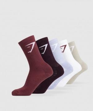 Gymshark Crew Socks 5pk Sokken Brown/Lilac/Burgundy/Plum/White | 45HTUIXKP