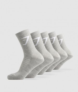 Gymshark Crew Socks 5pk Sokken Lichtgrijs | 41SMYWHKL