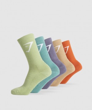 Gymshark Crew Socks 5pk Sokken Orange/Brown/Purple/Blue/Green | 80UZXTNMH