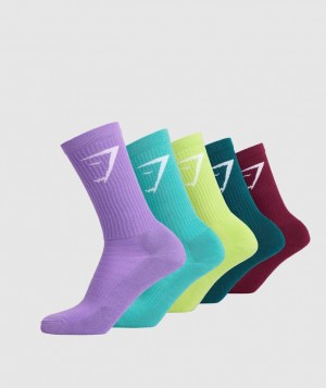 Gymshark Crew Socks 5pk Sokken Paars | 27ZPCNFHT