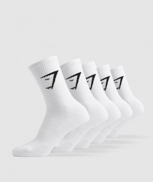 Gymshark Crew Socks 5pk Sokken Wit | 45FZKJGRL