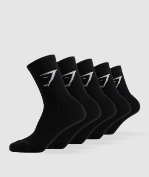 Gymshark Crew Socks 5pk Sokken Zwart | 80KMYTBGL