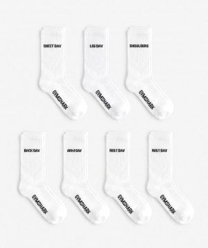 Gymshark Crew Socks 7pk Sokken Wit | 78VOFGTXN