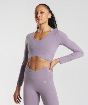 Gymshark Crossover Long Sleeve Crop Top Crop Tops Lavendel | 82MKSQCZO