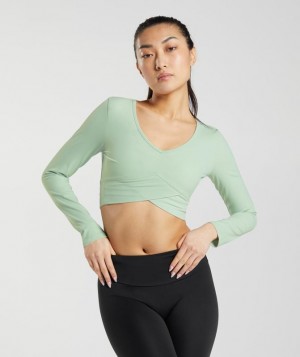 Gymshark Crossover Long Sleeve Crop Top Crop Tops Groen | 41SJAFVLO