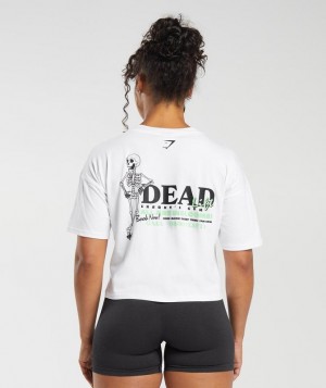 Gymshark Dead Lift Midi Tee Crop Tops Wit | 48LDQEJIK