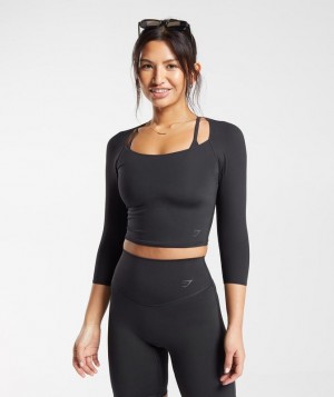 Gymshark Elevate 3/4 Sleeve Crop Top Crop Tops Zwart | 40VERKZGH