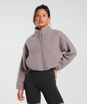 Gymshark Elevate Fleece Midi Jacket Jackets / Outerwear Washed Mauve | 18JQGRTDB