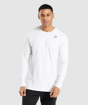 Gymshark Essential Long Sleeve T-Shirt T-Shirts Wit | 48NTJPWHX