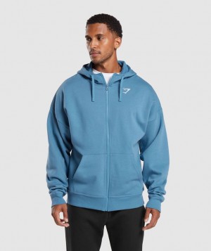 Gymshark Essential Oversized Zip Up Hoodie Hoodies Blauw | 05DKZVUAQ