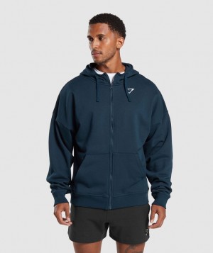 Gymshark Essential Oversized Zip Up Hoodie Hoodies Donkerblauw | 63KMHLTVU