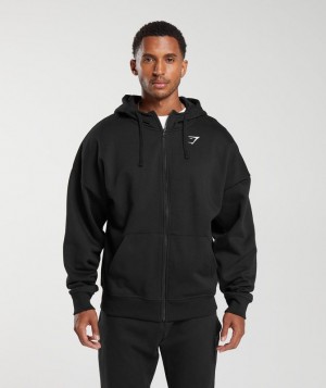 Gymshark Essential Oversized Zip Up Hoodie Hoodies Zwart | 38PGMRJZQ