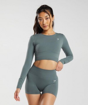 Gymshark Everyday Seamless Long Sleeve Crop Top Crop Tops Teal | 42EIPKONS