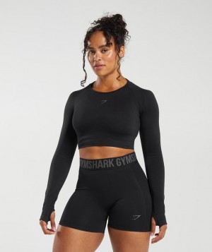 Gymshark Flex Sports Long Sleeve Crop Top Crop Tops Zwart | 68DFRNIKM