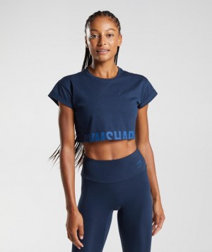 Gymshark Fraction Crop Top Crop Tops Donkerblauw | 23WHMTJSC