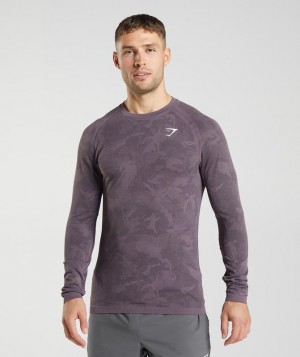 Gymshark Geo Seamless Long Sleeve T-Shirt Long Sleeve Top Musk Lilac/Black | 02UMSZEKV