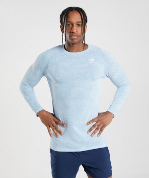 Gymshark Geo Seamless Long Sleeve T-Shirt T-Shirts Blauw | 79ZAXBUCO