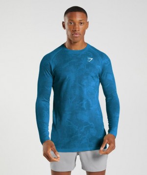 Gymshark Geo Seamless Long Sleeve T-Shirt Long Sleeve Top Blauw | 65PRZFGYL