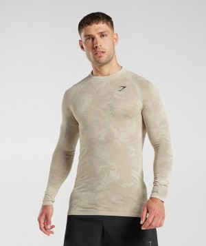 Gymshark Geo Seamless Long Sleeve T-Shirt Long Sleeve Top Bruin | 08PAYFLUQ