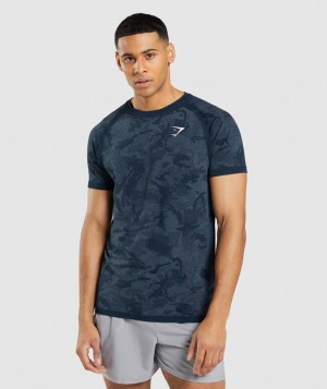 Gymshark Geo Seamless T-Shirt T-Shirts Blauw | 50JITPOKE