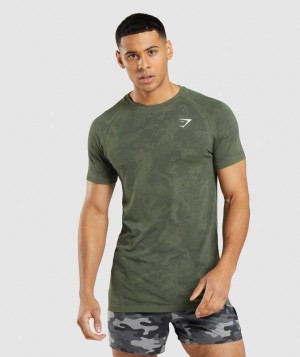 Gymshark Geo Seamless T-Shirt T-Shirts Core Olive/Black | 48DMVHWOR