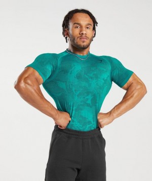 Gymshark Geo Seamless T-Shirt T-Shirts Seafoam Blue/Darkest Teal | 91PMLYUCV