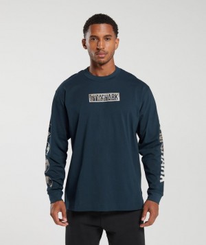 Gymshark Global Graphic Long Sleeve T-Shirt Long Sleeve Top Donkerblauw | 51BZTLVWH