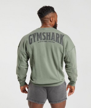 Gymshark Heritage Washed Crew Pullovers Groen | 87NUDSFMB