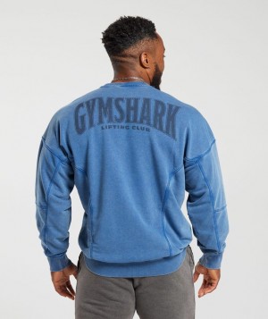 Gymshark Heritage Washed Crew Pullovers Blauw | 29YBOISAH