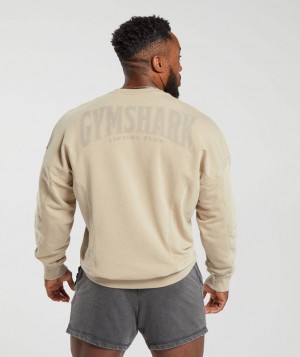 Gymshark Heritage Washed Crew Pullovers Beige | 49WTXREOM