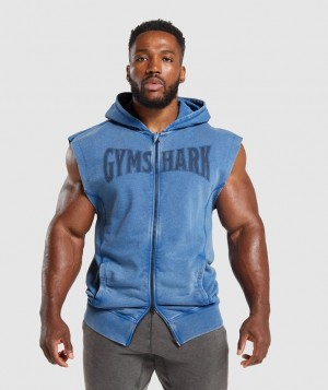 Gymshark Heritage Washed Sleeveless Zip Hoodie Pullovers Blauw | 68RHXJUKS